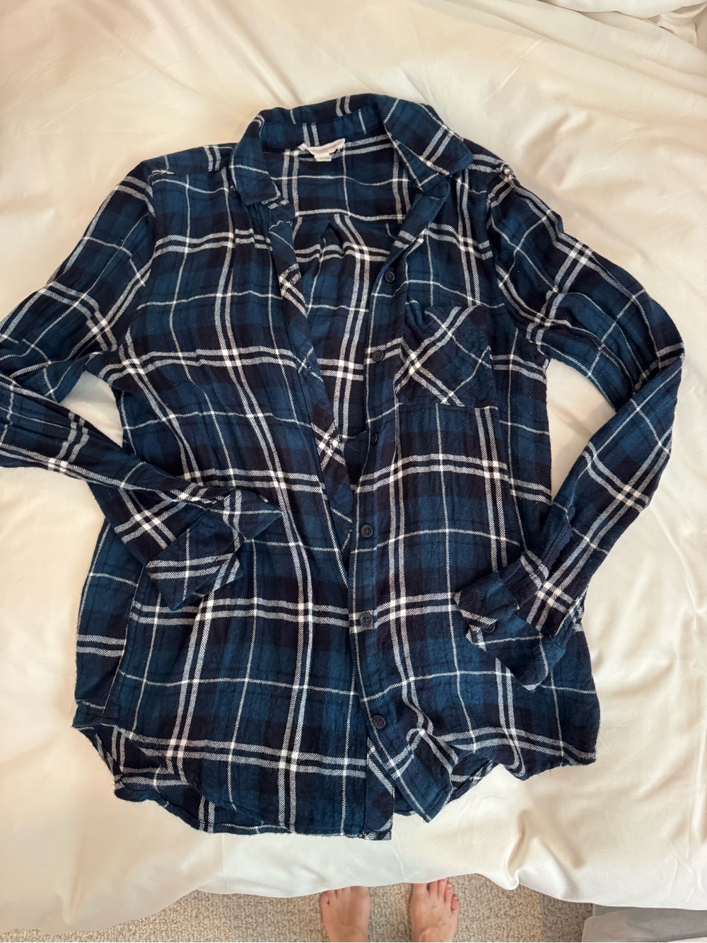 beachlunchlounge Navy and White Plaid Button-Up Shirt